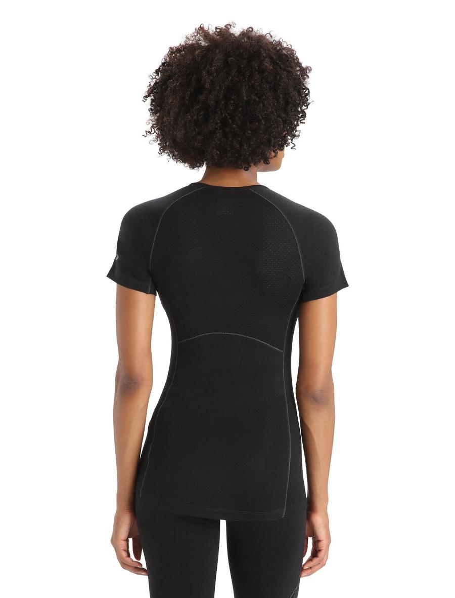 Women's Icebreaker BodyfitZone™ Merino 150 Zone Short Sleeve Crewe Thermal Top Base Layers Black | CA 1057NWYB